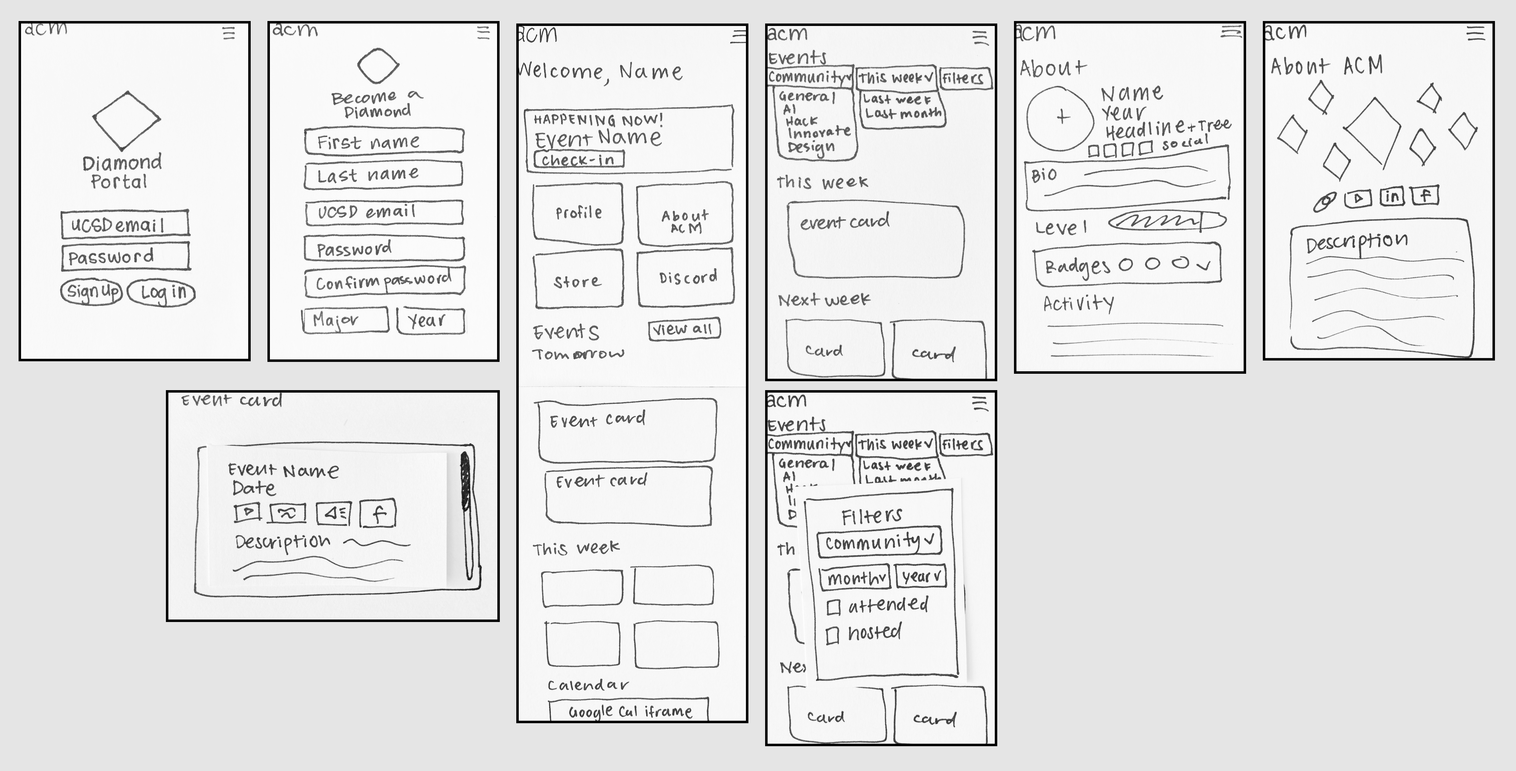 The low fidelity iterations of the UI