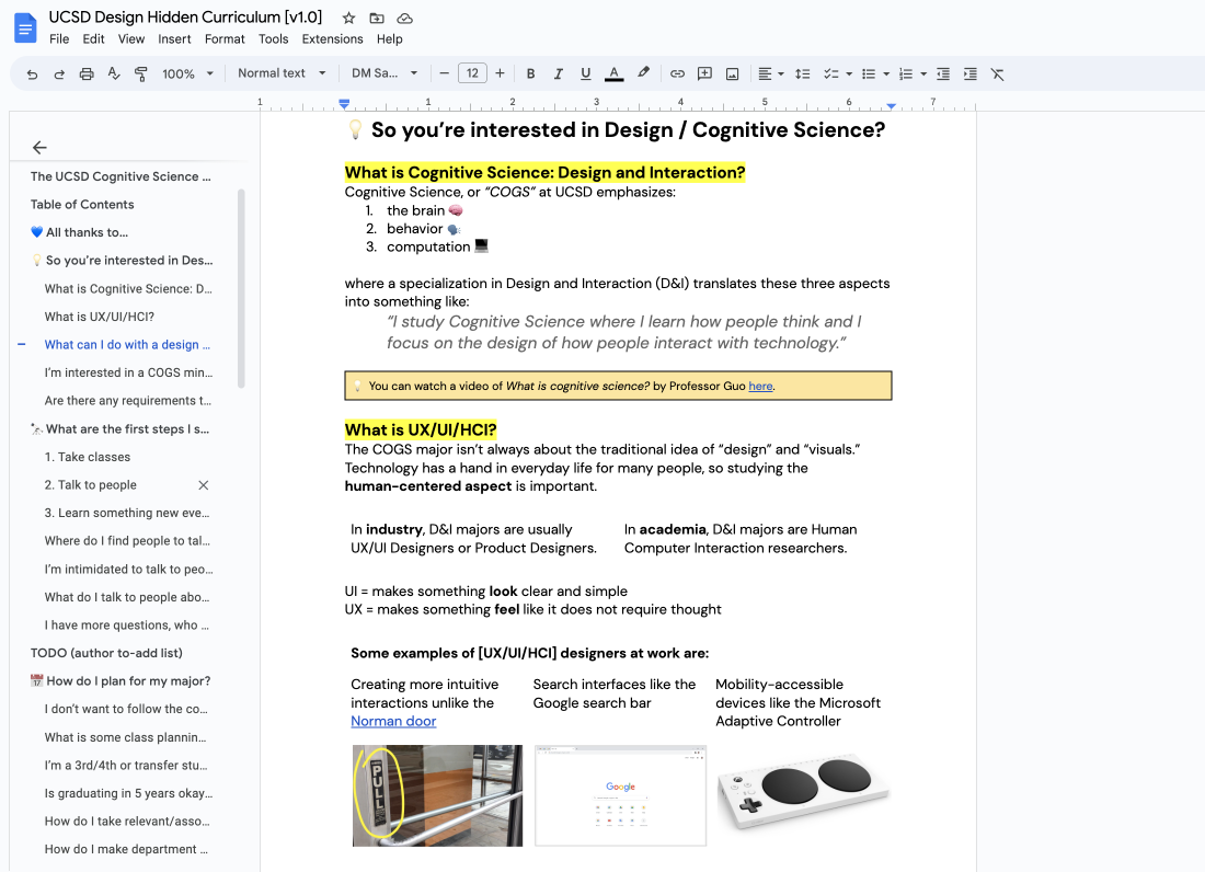 A screenshot of the Google document of one of the pages of the guide